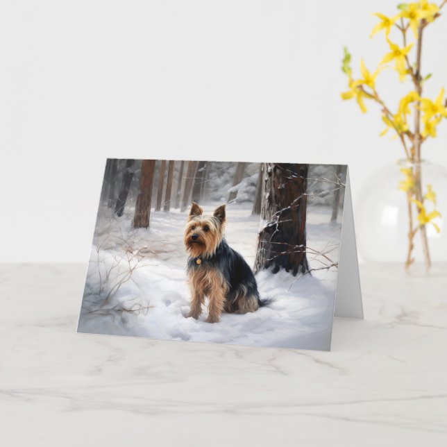 Silky Terrier Let It Snow Christmas  Card (Yellow Flower)
