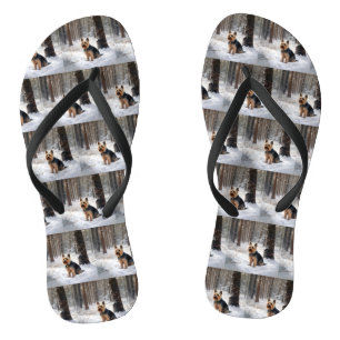 Silky Terrier Let It Snow Christmas Flip Flops