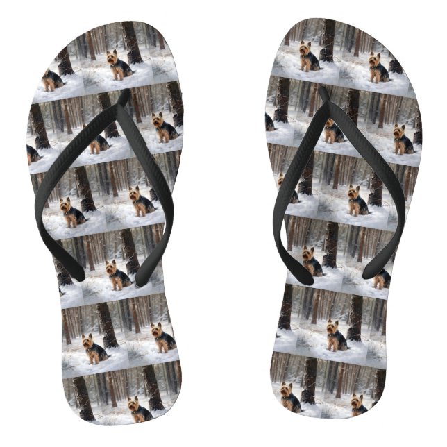 Silky Terrier Let It Snow Christmas  Flip Flops (Footbed)