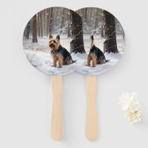 Silky Terrier Let It Snow Christmas  Hand Fan