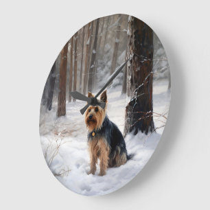 Silky Terrier Let It Snow Christmas  Large Clock