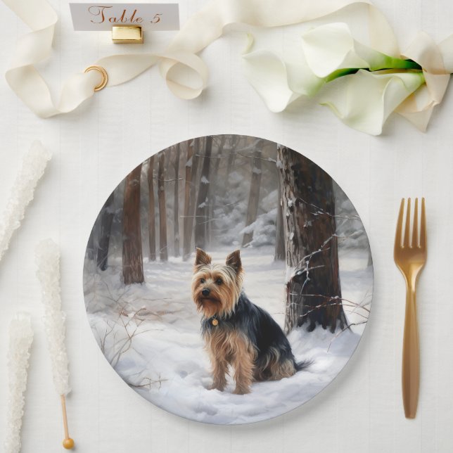 Silky Terrier Let It Snow Christmas  Paper Plate (Wedding)