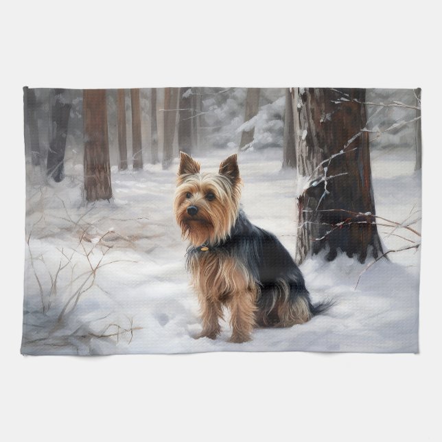 Silky Terrier Let It Snow Christmas  Tea Towel (Horizontal)