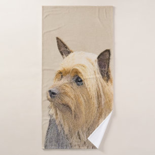 Silky Terrier Painting - Cute Original Dog Art Bath Towel Set
