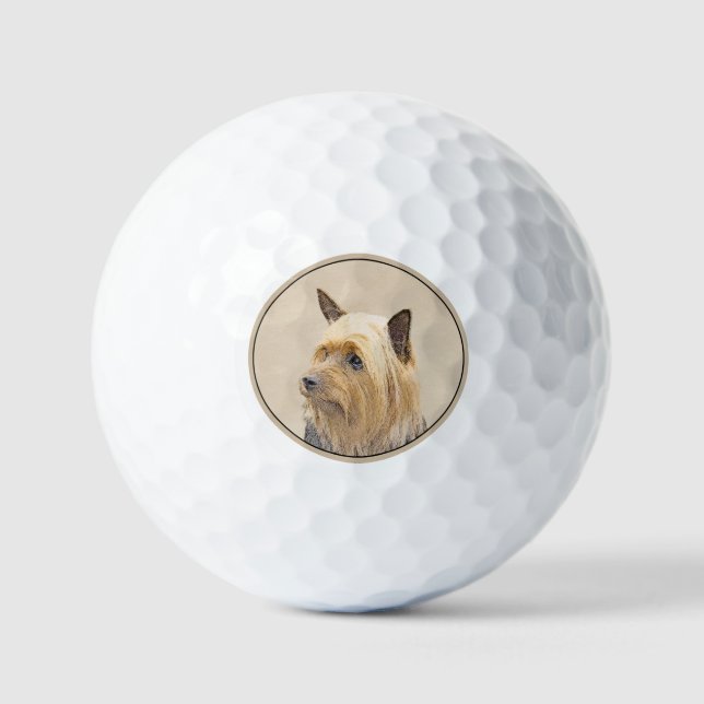 Silky Terrier Painting - Cute Original Dog Art Golf Balls (Front)