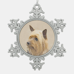 Silky Terrier Painting - Cute Original Dog Art Snowflake Pewter Christmas Ornament