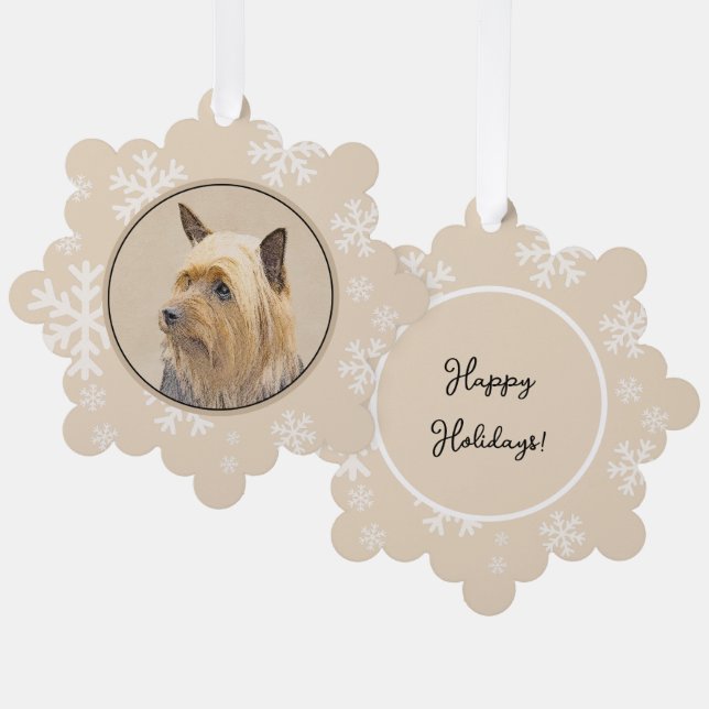 Silky Terrier Painting - Cute Original Dog Art Tree Decoration Card (Front/Back)