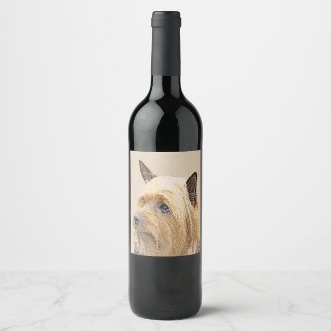 Silky Terrier Painting - Cute Original Dog Art Wine Label (Front)