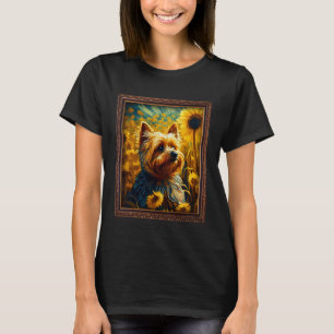 Silky Terrier Painting Sunflower Flower Mum Women T-Shirt