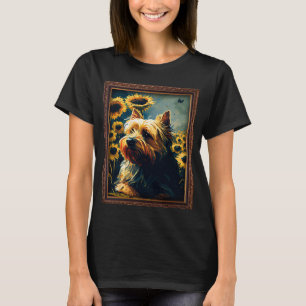 Silky Terrier Painting Sunflower Flower Mum Women  T-Shirt
