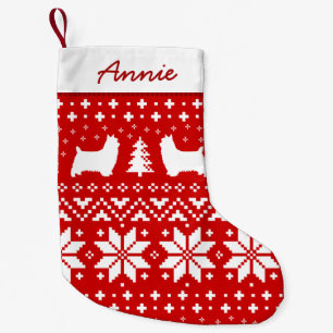 Silky Terrier Silhouettes Dogs Holiday Red Small Christmas Stocking