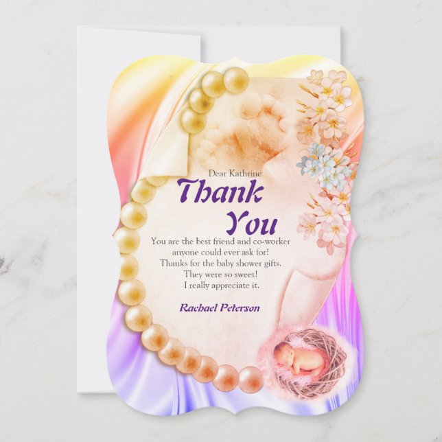 Silky Violet Pearl New Baby Thank You Card (Front)