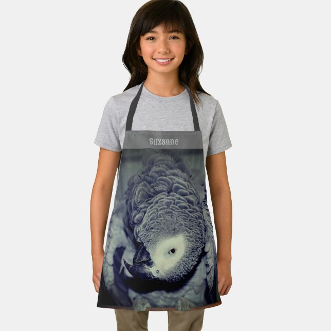 Silly African Grey Parrot Personalised Apron (Insitu)