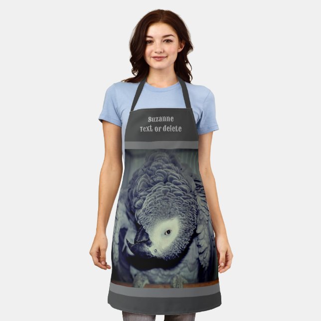 Silly African Grey Parrot Personalised Apron (Worn)