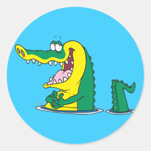 silly alligator crocodile cartoon character classic round sticker