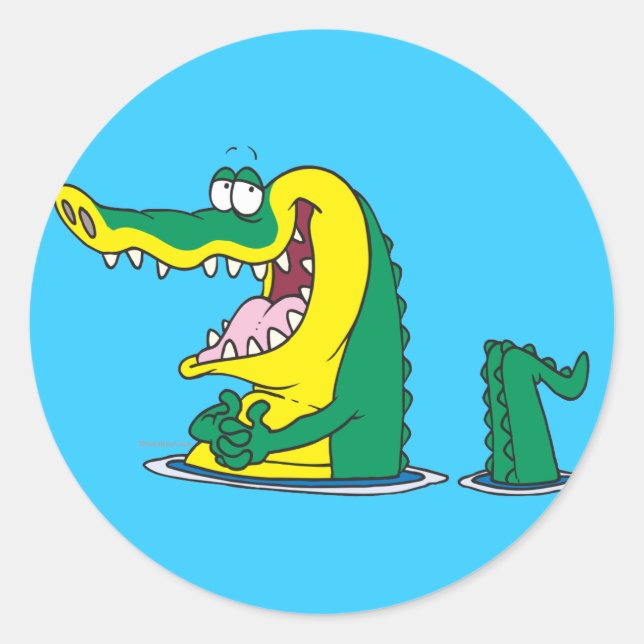 silly alligator crocodile cartoon character classic round sticker (Front)