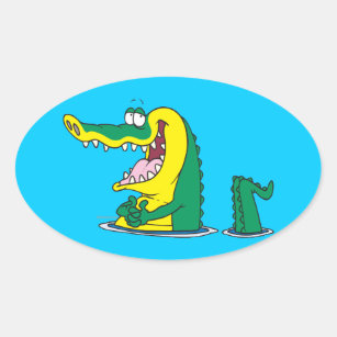 silly alligator crocodile cartoon character oval sticker