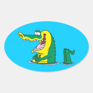 silly alligator crocodile cartoon character oval sticker