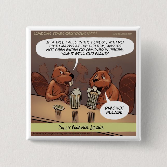 Silly Beaver Jokes Funny Cartoon 15 Cm Square Badge (Front)