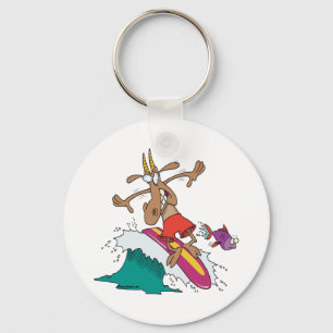silly billy goat surfing surfer cartoon key ring
