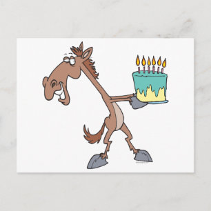 silly birthday horse with cake cartoon postcard