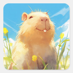 Silly Capybara Smile Square Sticker