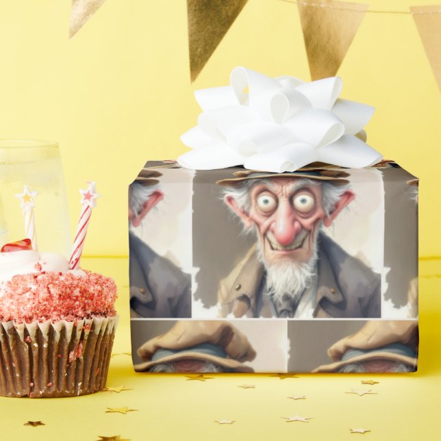 Silly Caricature Old Man Wrapping Paper (Birthday Party)