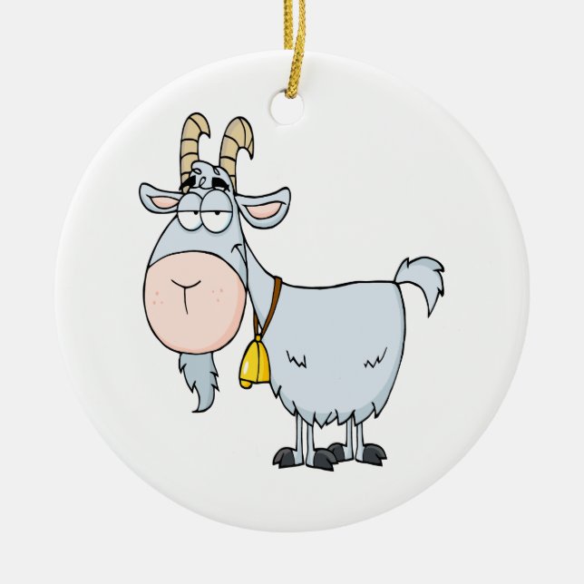 silly cartoon billy goat ceramic tree decoration (Front)