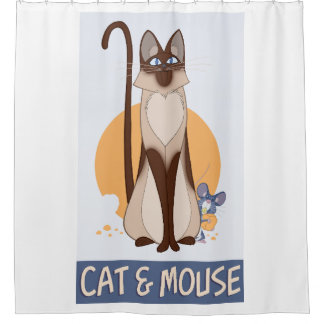 Silly Cartoon Cat & Mouse With Some Cheese Shower Curtain