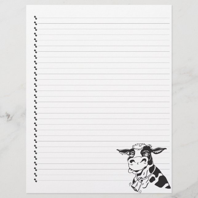 Silly Cartoon Dairy Cow Lined Pet Letterhead (Front)