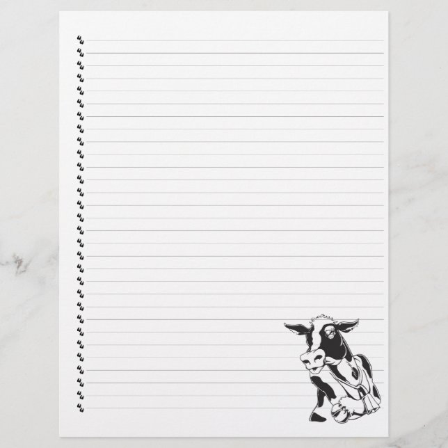 Silly Cartoon Dairy Cow Lined Pet Letterhead (Front)