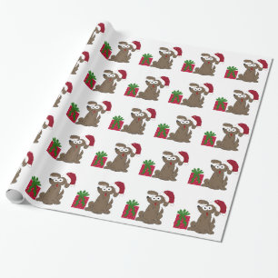 Silly Cartoon Dog in a Santa Hat Wrapping Paper