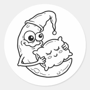 Silly Cartoon Moon With Pillow Sticker