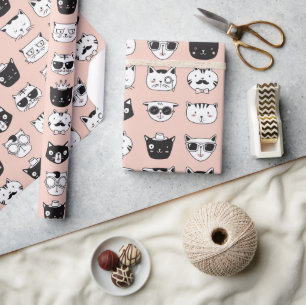 Silly Cat Face Doodles Wrapping Paper