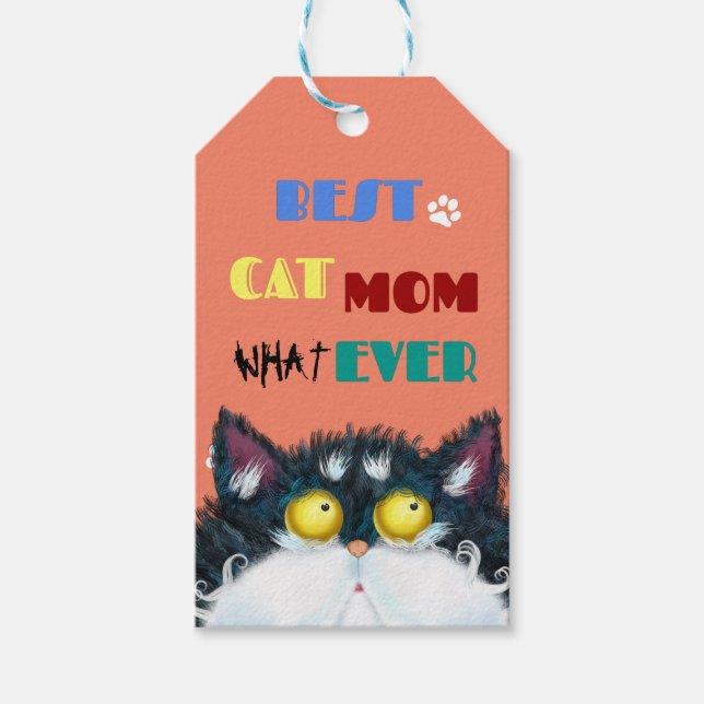 Silly Cat Mum Humour Design for Kitty Parents Gift Tags (Front)