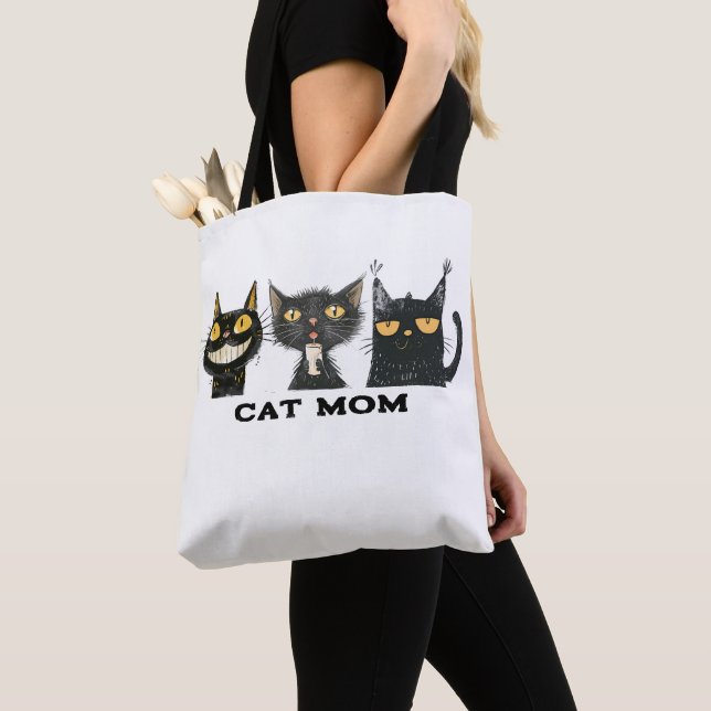 Silly Cat Trio Cat Mum Tote Bag (Close Up)