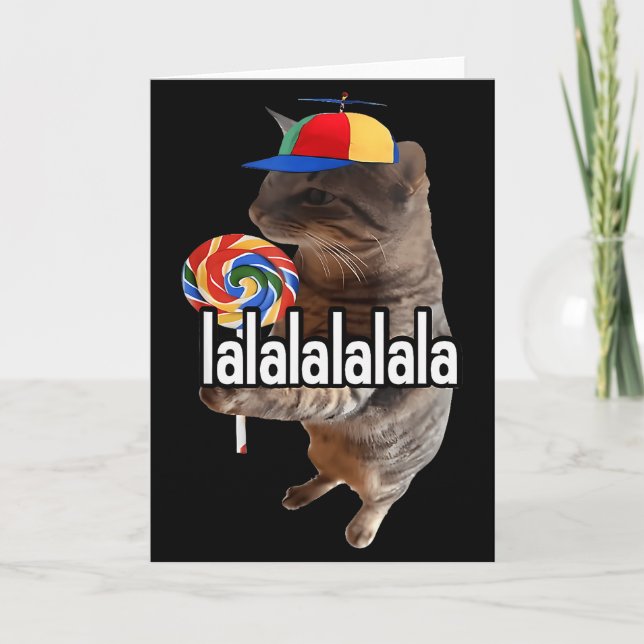 Silly Cat With Lollip Meme  Card (Front)