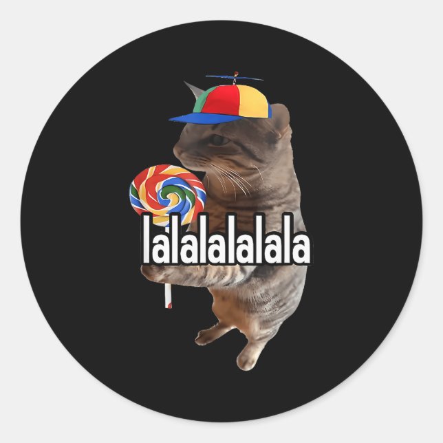 Silly Cat With Lollip Meme  Classic Round Sticker (Front)