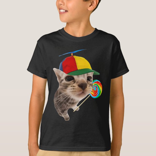 Silly Cat With Lollipop Meme  T-Shirt (Front)