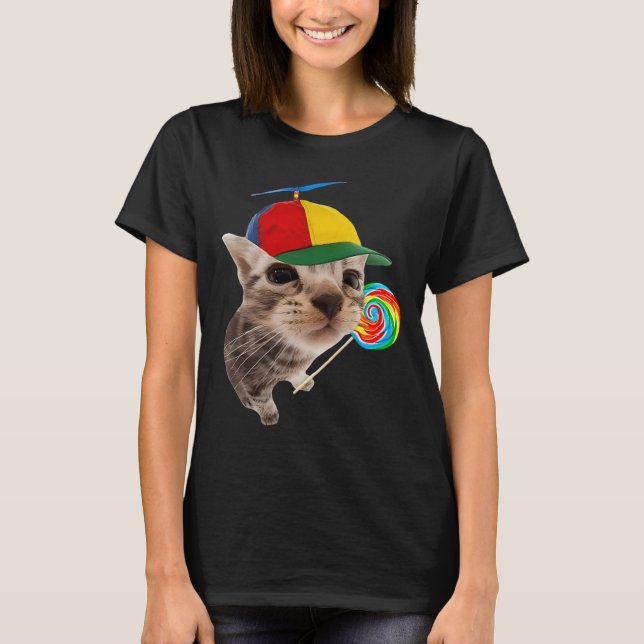 Silly Cat With Lollipop Meme  T-Shirt (Front)