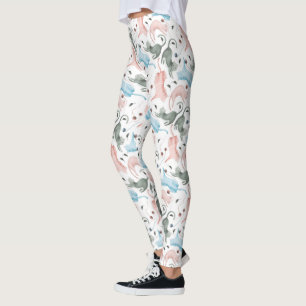 Silly Cats & Yarn Watercolors Illustration Pattern Leggings