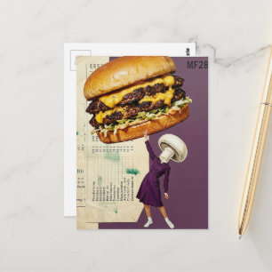 Silly Cheeseburger Mushroom Lady Collage Postcard