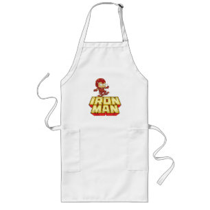 Silly Chibi Iron Man Skateboarding  Long Apron