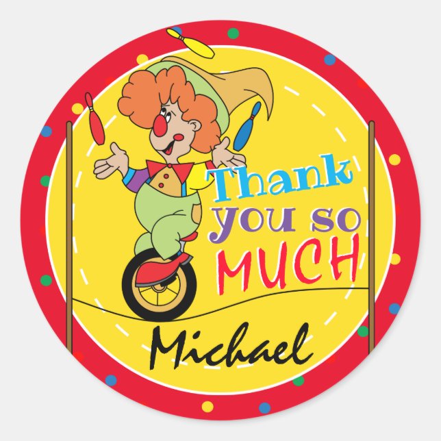 Silly Clown - Thank you Classic Round Sticker (Front)