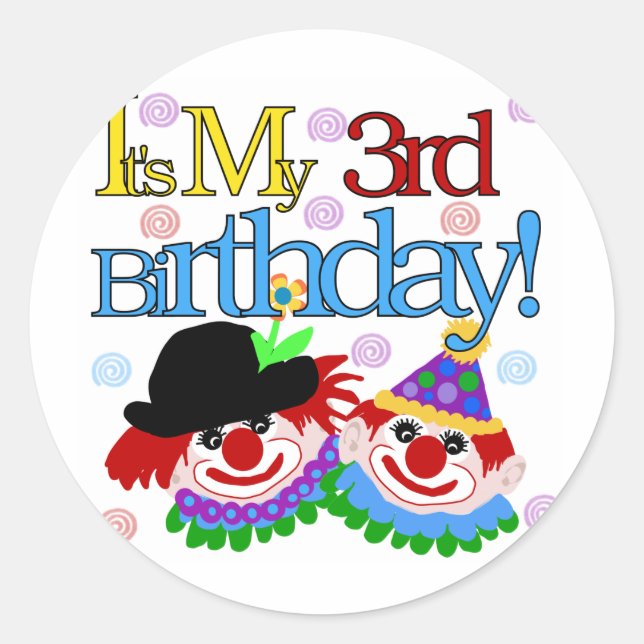 Silly Clowns 3rd Birthday Tshirts and Gifts Classic Round Sticker (Front)