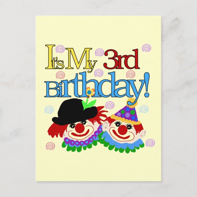 Silly Clowns 3rd Birthday Tshirts and Gifts Postcard (Front)