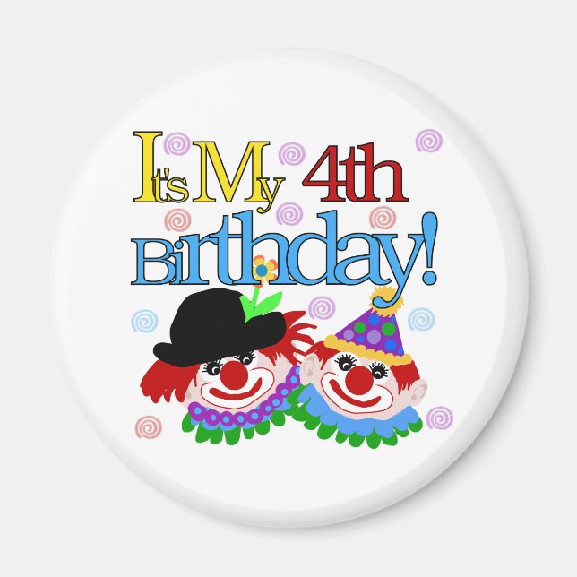 Silly Clowns 4th Birthday Magnet (Front)