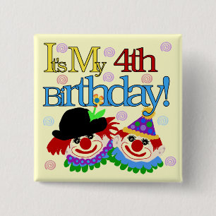 Silly Clowns 4th Birthday Tshirts and Gifts 15 Cm Square Badge