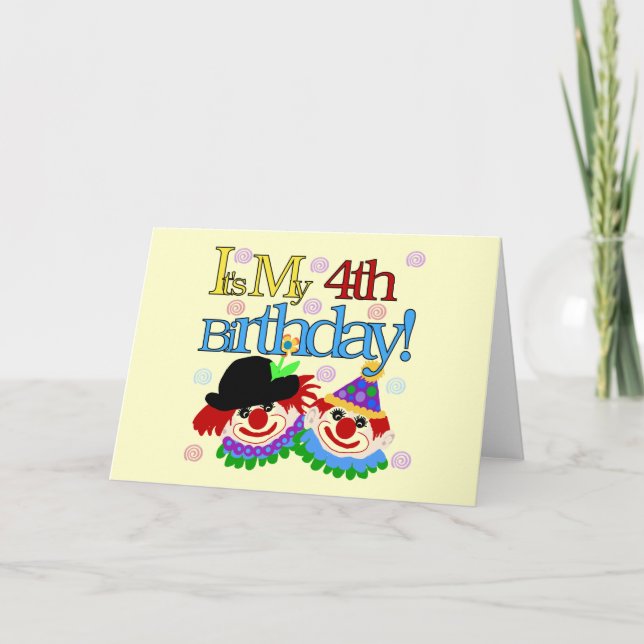 Silly Clowns 4th Birthday Tshirts and Gifts Card (Front)