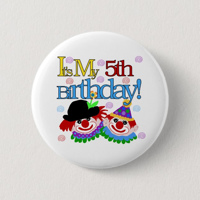 Silly Clowns 5th Birthday 6 Cm Round Badge (Front)
